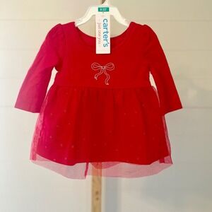 Carters Red Long‎ Sleeve Tulle Dress with Bow and Bloomers Size 6 Months